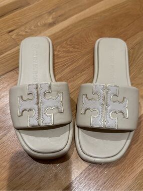 Tory Burch Cream Double T Sport Slide